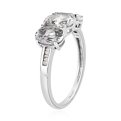 Premium Brazilian Goshenite and Diamond 3 Stone Ring in Platinum Over Sterling Silver (Size 10.0) 2.00 ctw