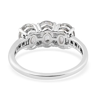 Premium Brazilian Goshenite and Diamond 3 Stone Ring in Platinum Over Sterling Silver (Size 10.0) 2.00 ctw