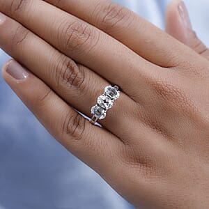 Premium Brazilian Goshenite and Diamond 3 Stone Ring in Platinum Over Sterling Silver (Size 7.0) 2.00 ctw