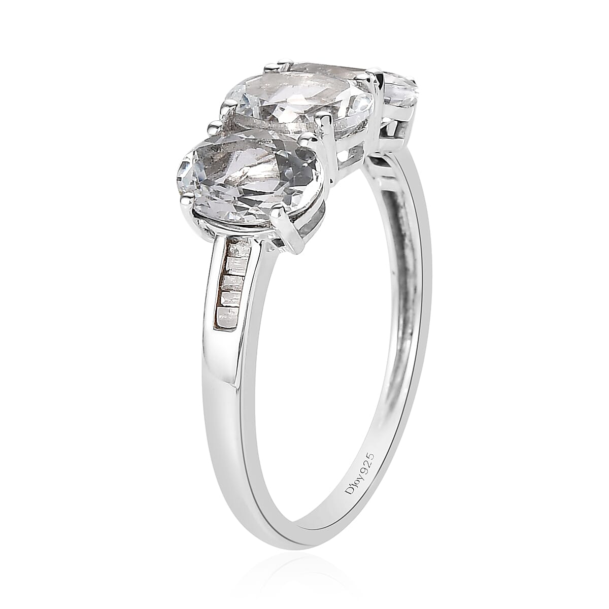Premium Brazilian Goshenite and Diamond 3 Stone Ring in Platinum Over Sterling Silver (Size 7.0) 2.00 ctw image number 3