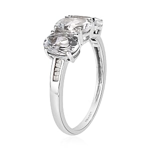 Premium Brazilian Goshenite and Diamond 3 Stone Ring in Platinum Over Sterling Silver (Size 7.0) 2.00 ctw