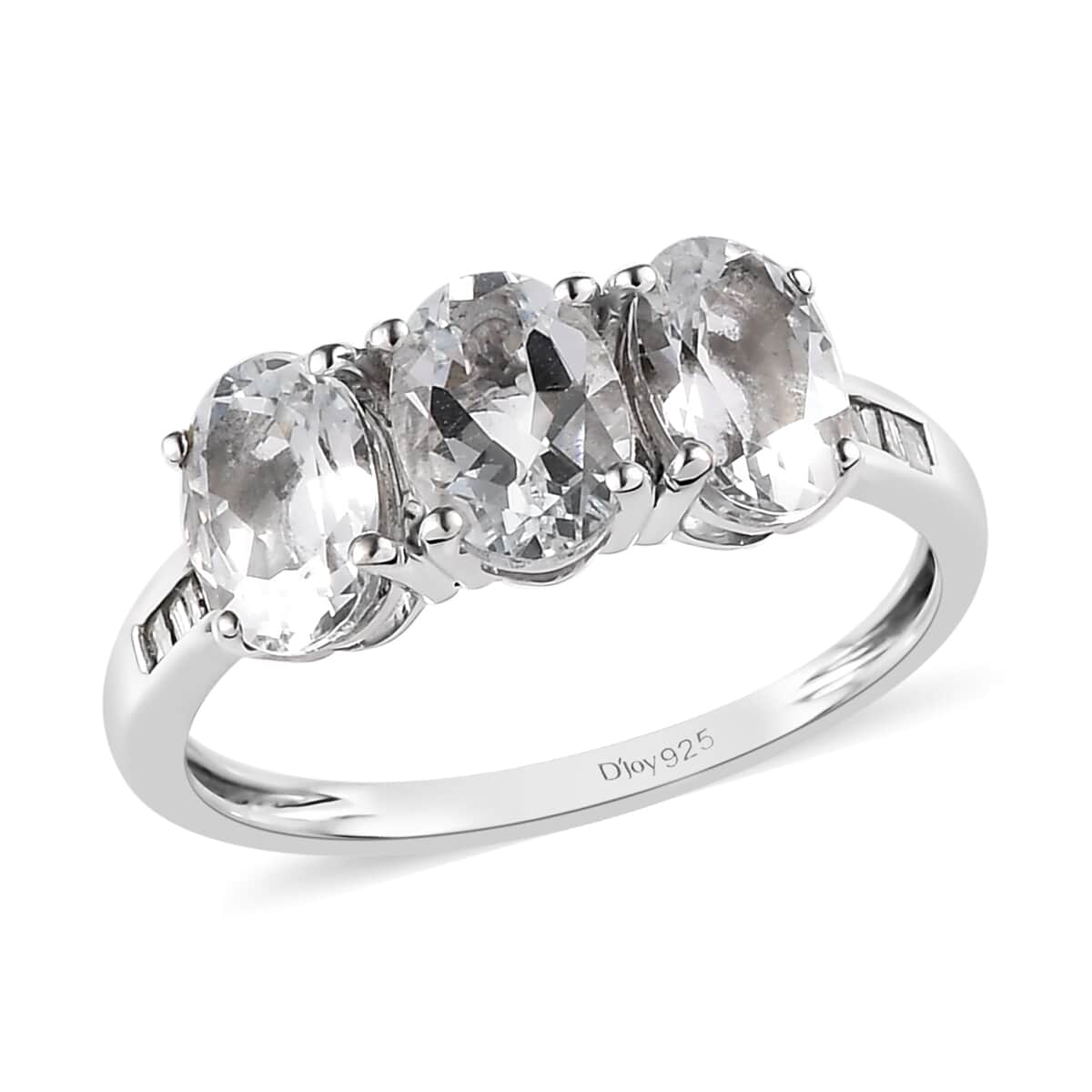 Premium Brazilian Goshenite and Diamond 3 Stone Ring in Platinum Over Sterling Silver (Size 8.0) 2.00 ctw image number 0