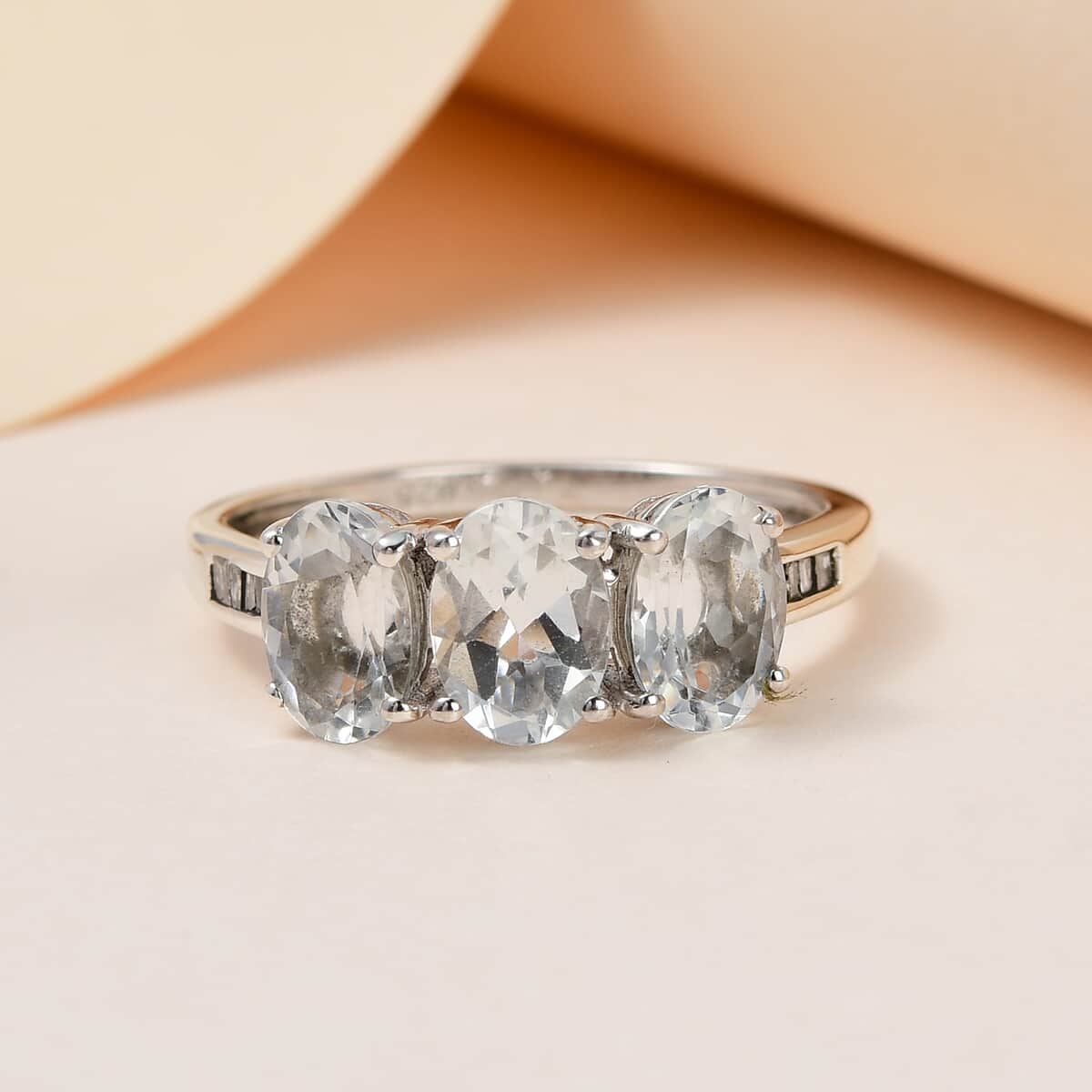 Premium Brazilian Goshenite and Diamond 3 Stone Ring in Platinum Over Sterling Silver (Size 8.0) 2.00 ctw image number 1