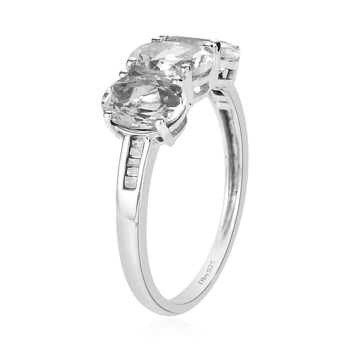 Premium Brazilian Goshenite and Diamond 3 Stone Ring in Platinum Over Sterling Silver (Size 8.0) 2.00 ctw image number 3