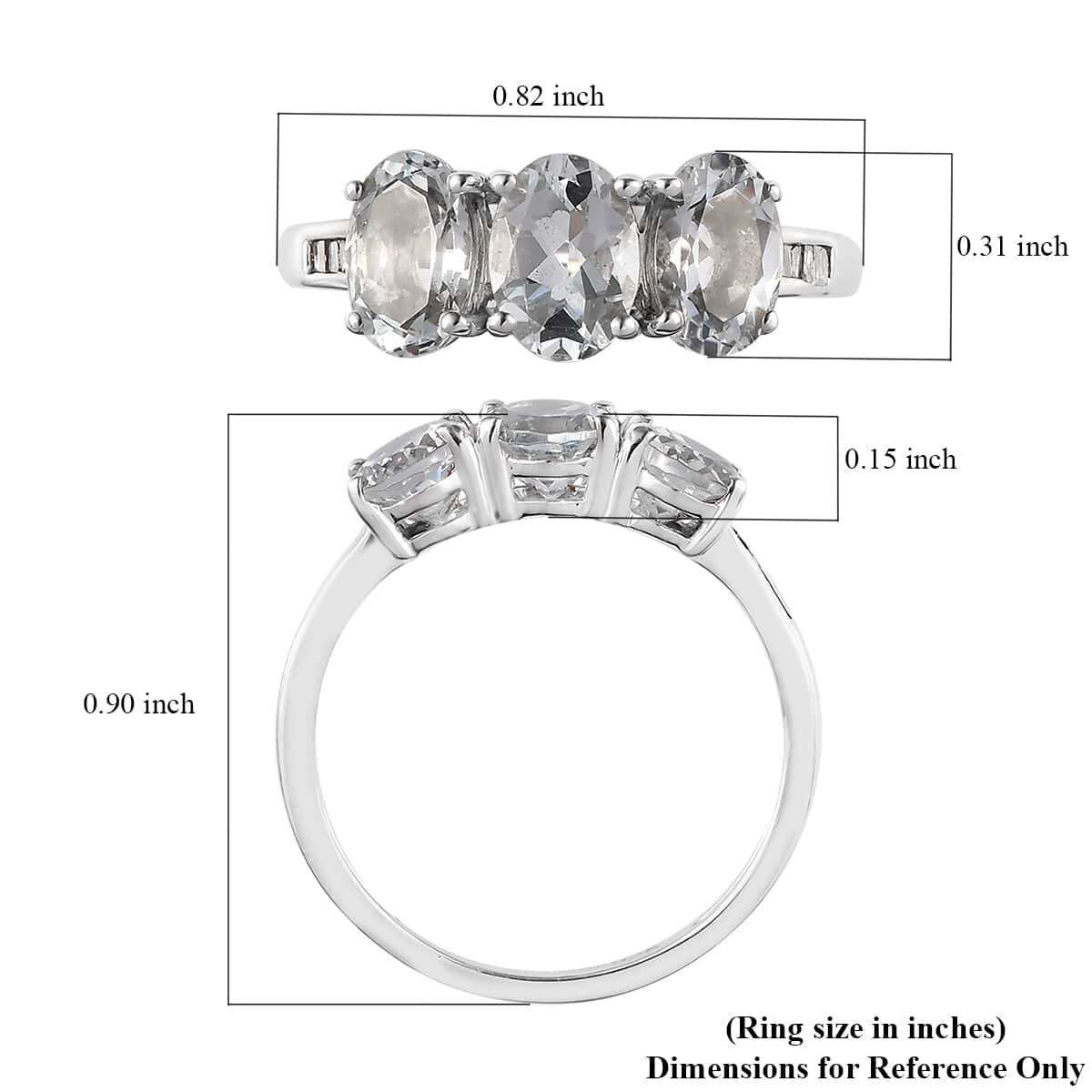 Premium Brazilian Goshenite and Diamond 3 Stone Ring in Platinum Over Sterling Silver (Size 8.0) 2.00 ctw image number 5