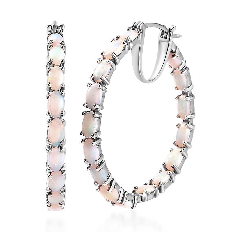 Australian Opal Inside Out Hoop Earrings in Platinum Over Sterling Silver 4.50 ctw