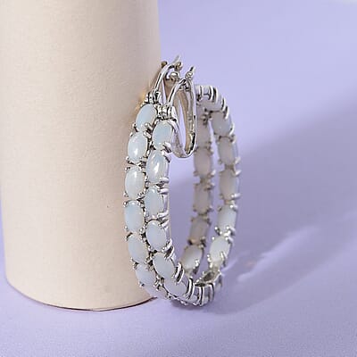 Australian Opal Inside Out Hoop Earrings in Platinum Over Sterling Silver 4.50 ctw