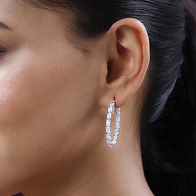 Australian Opal Inside Out Hoop Earrings in Platinum Over Sterling Silver 4.50 ctw