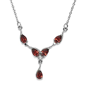 Mozambique Garnet, White Zircon Necklace (20 Inches) in Stainless Steel 2.60 ctw | Tarnish-Free, Waterproof, Sweat Proof Jewelry