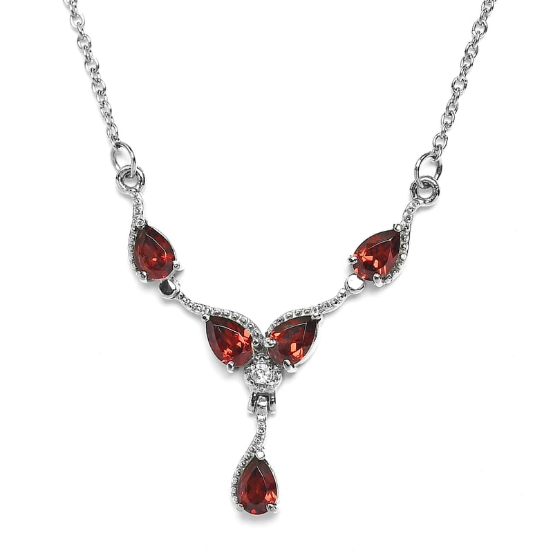 Mozambique Garnet, White Zircon Necklace (20 Inches) in Stainless Steel 2.60 ctw | Tarnish-Free, Waterproof, Sweat Proof Jewelry