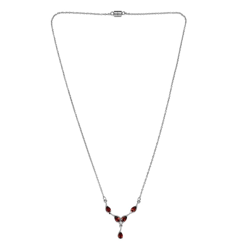 Mozambique Garnet, White Zircon Necklace (20 Inches) in Stainless Steel 2.60 ctw | Tarnish-Free, Waterproof, Sweat Proof Jewelry