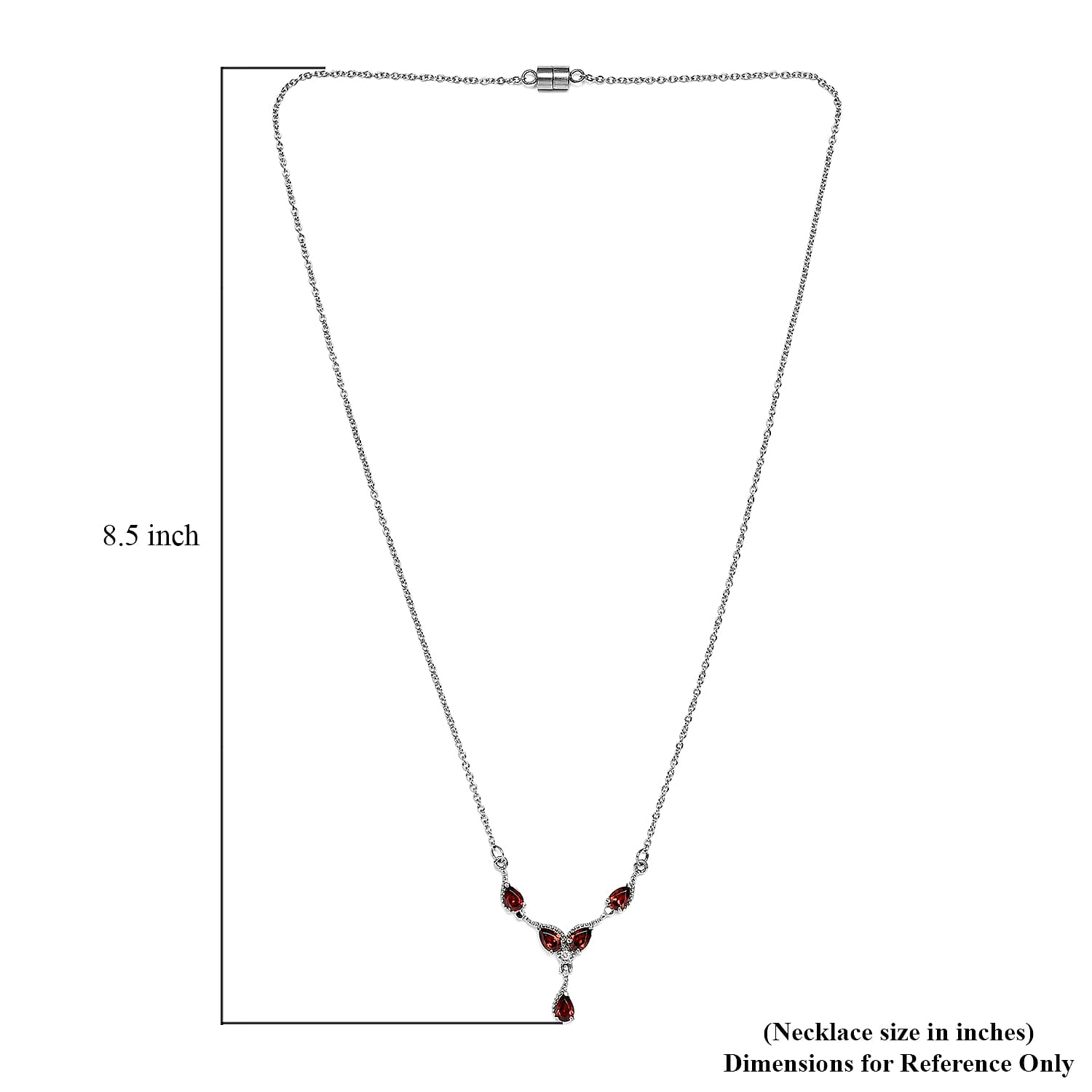 Mozambique Garnet, White Zircon Necklace (20 Inches) in Stainless Steel 2.60 ctw | Tarnish-Free, Waterproof, Sweat Proof Jewelry