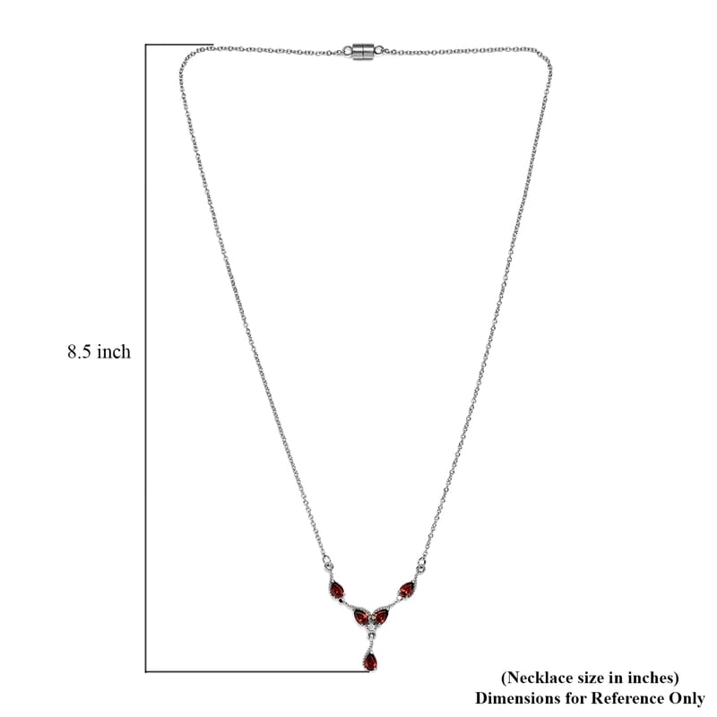 Mozambique Garnet, White Zircon Necklace (20 Inches) in Stainless Steel 2.60 ctw | Tarnish-Free, Waterproof, Sweat Proof Jewelry