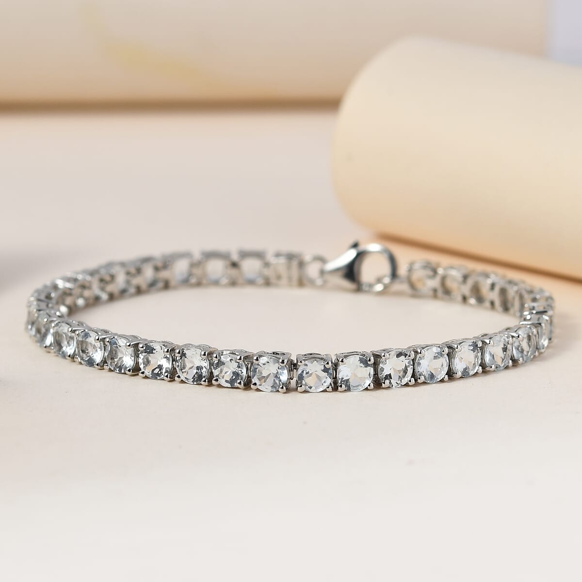 Premium Brazilian Goshenite Tennis Bracelet in Platinum Over Sterling Silver (7.25 In) 10.10 ctw image number 1