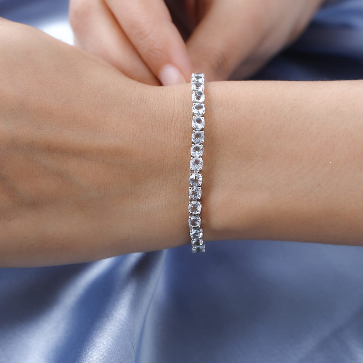 Premium Brazilian Goshenite Tennis Bracelet in Platinum Over Sterling Silver (7.25 In) 10.10 ctw image number 2