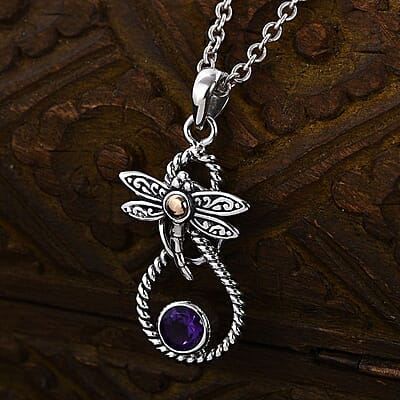 Bali Legacy Amethyst Dragonfly Pendant in Sterling Silver 0.15 ctw