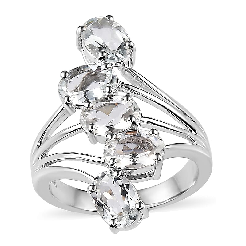Premium Brazilian Goshenite 5 Stone Ring in Platinum Over Sterling Silver (Size 10.0) 3.25 ctw