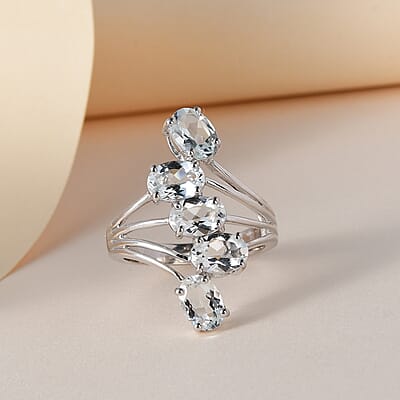 Premium Brazilian Goshenite 5 Stone Ring in Platinum Over Sterling Silver (Size 10.0) 3.25 ctw