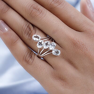 Premium Brazilian Goshenite 5 Stone Ring in Platinum Over Sterling Silver (Size 10.0) 3.25 ctw