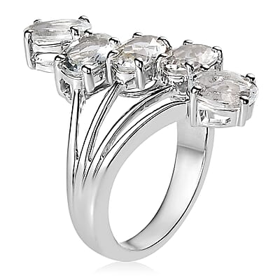 Premium Brazilian Goshenite 5 Stone Ring in Platinum Over Sterling Silver (Size 10.0) 3.25 ctw