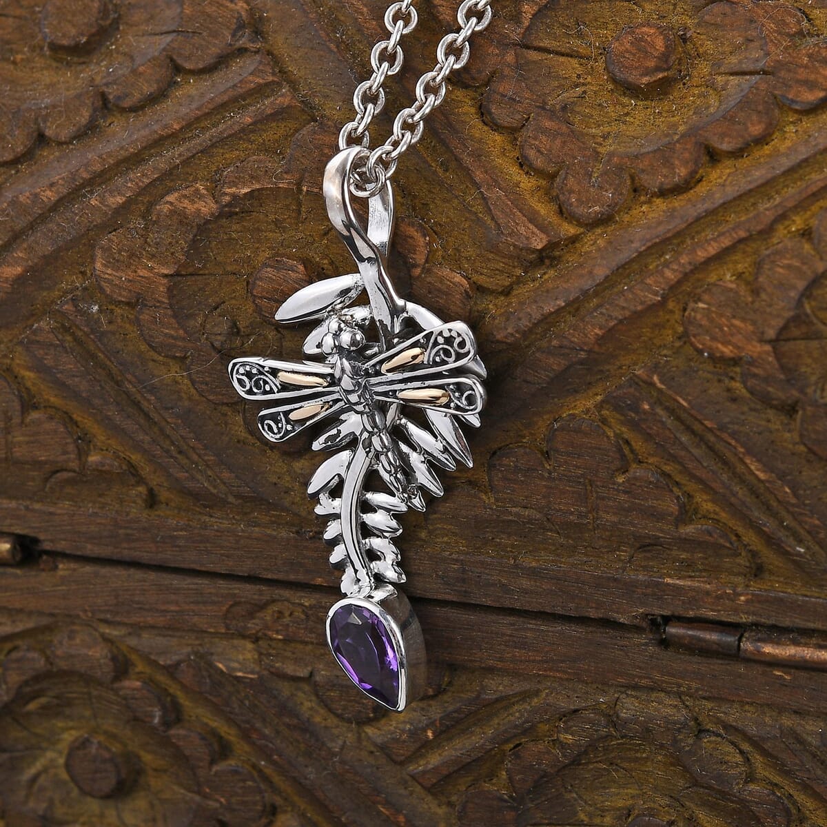 Bali Legacy Amethyst Dragonfly Pendant in Sterling Silver 0.20 ctw image number 1