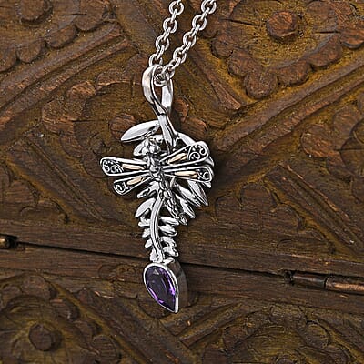 Bali Legacy Amethyst Dragonfly Pendant in Sterling Silver 0.20 ctw