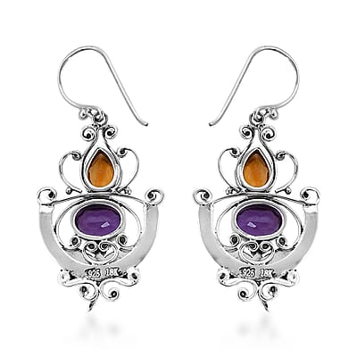 Bali Legacy Amethyst and Brazilian Citrine Dragonfly Earrings in Sterling Silver 0.65 ctw