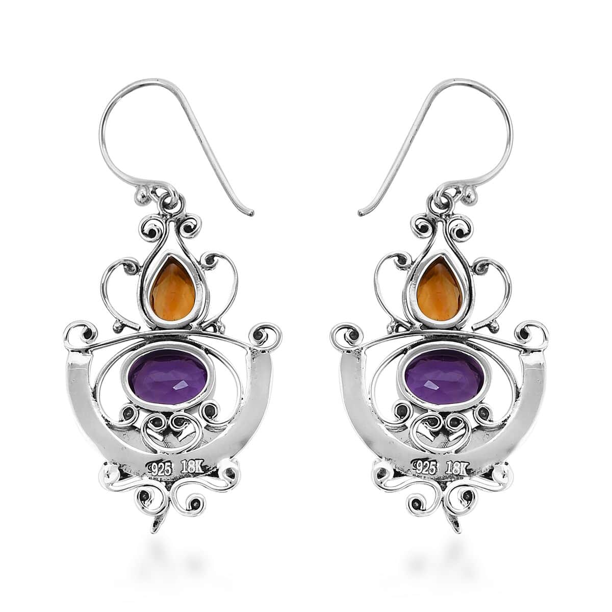 Mother’s Day Gift Bali Legacy Amethyst and Brazilian Citrine Dragonfly Earrings in Sterling Silver 0.65 ctw image number 3