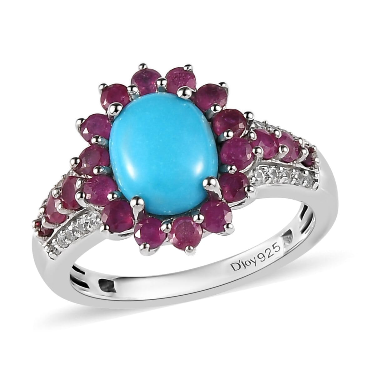 Sleeping Beauty Turquoise and Multi Gemstone Sunburst Ring in Platinum Over Sterling Silver (Size 7.0) 3.15 ctw image number 0