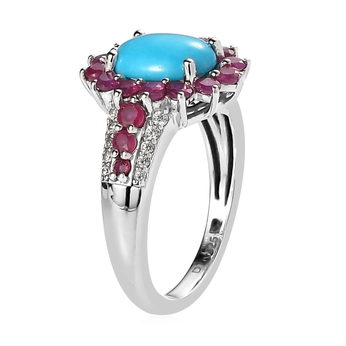 Sleeping Beauty Turquoise and Multi Gemstone Sunburst Ring in Platinum Over Sterling Silver (Size 7.0) 3.15 ctw image number 3