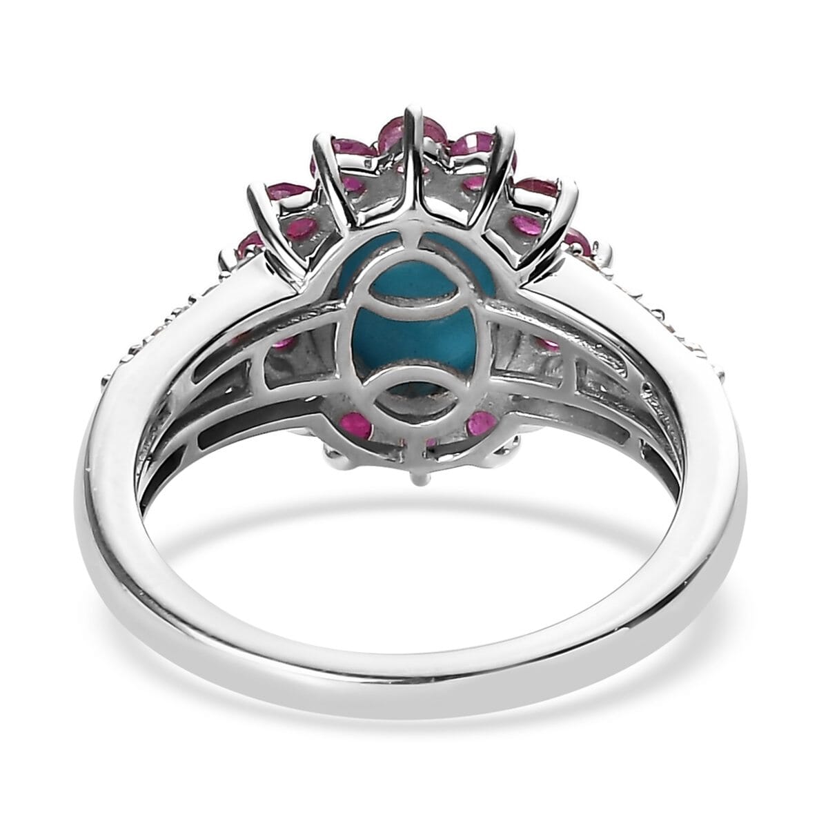 Sleeping Beauty Turquoise and Multi Gemstone Sunburst Ring in Platinum Over Sterling Silver (Size 7.0) 3.15 ctw image number 4