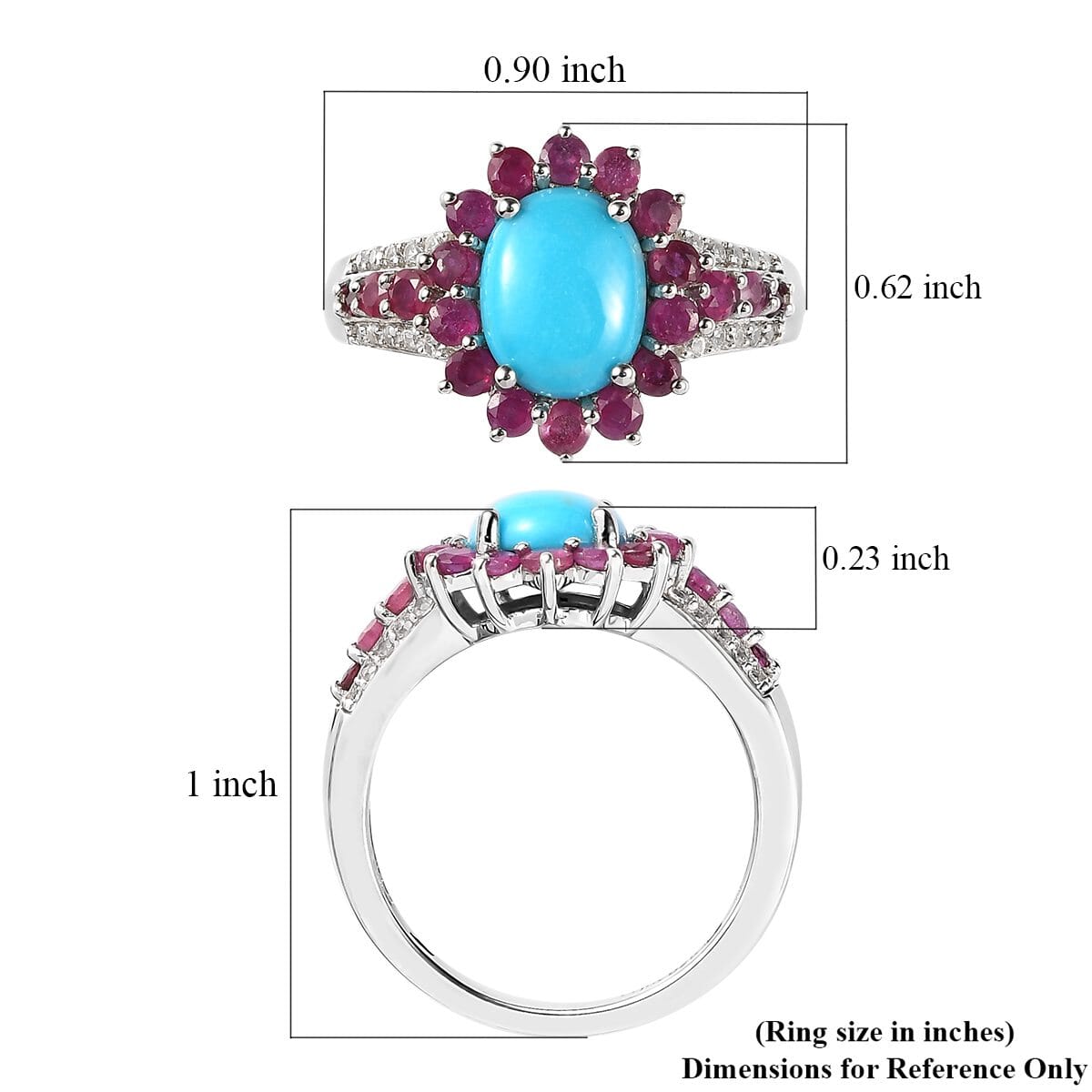 Sleeping Beauty Turquoise and Multi Gemstone Sunburst Ring in Platinum Over Sterling Silver (Size 7.0) 3.15 ctw image number 5