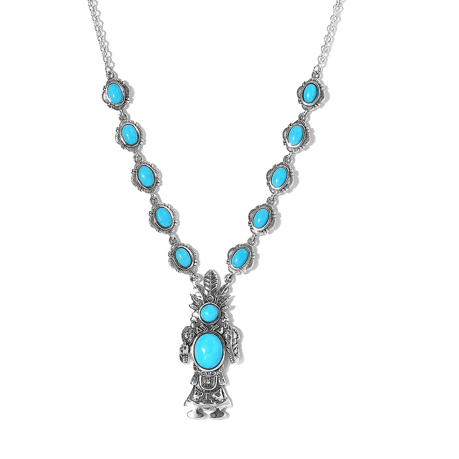 Artisan Crafted Sleeping Beauty Turquoise Necklace 18 Inches in Sterling Silver 7.50 ctw