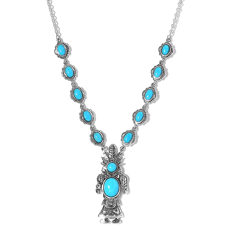 Artisan Crafted Sleeping Beauty Turquoise Necklace 18 Inches in Sterling Silver 7.50 ctw