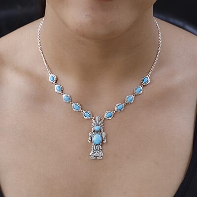 Artisan Crafted Sleeping Beauty Turquoise Necklace 18 Inches in Sterling Silver 7.50 ctw
