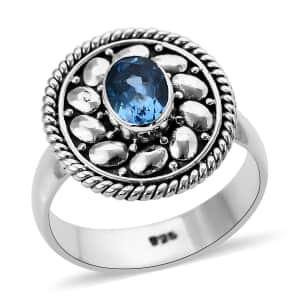 Mother’s Day Gift Bali Legacy Swiss Blue Topaz Floral Ring in Sterling Silver (Size 8.0) 0.20 ctw