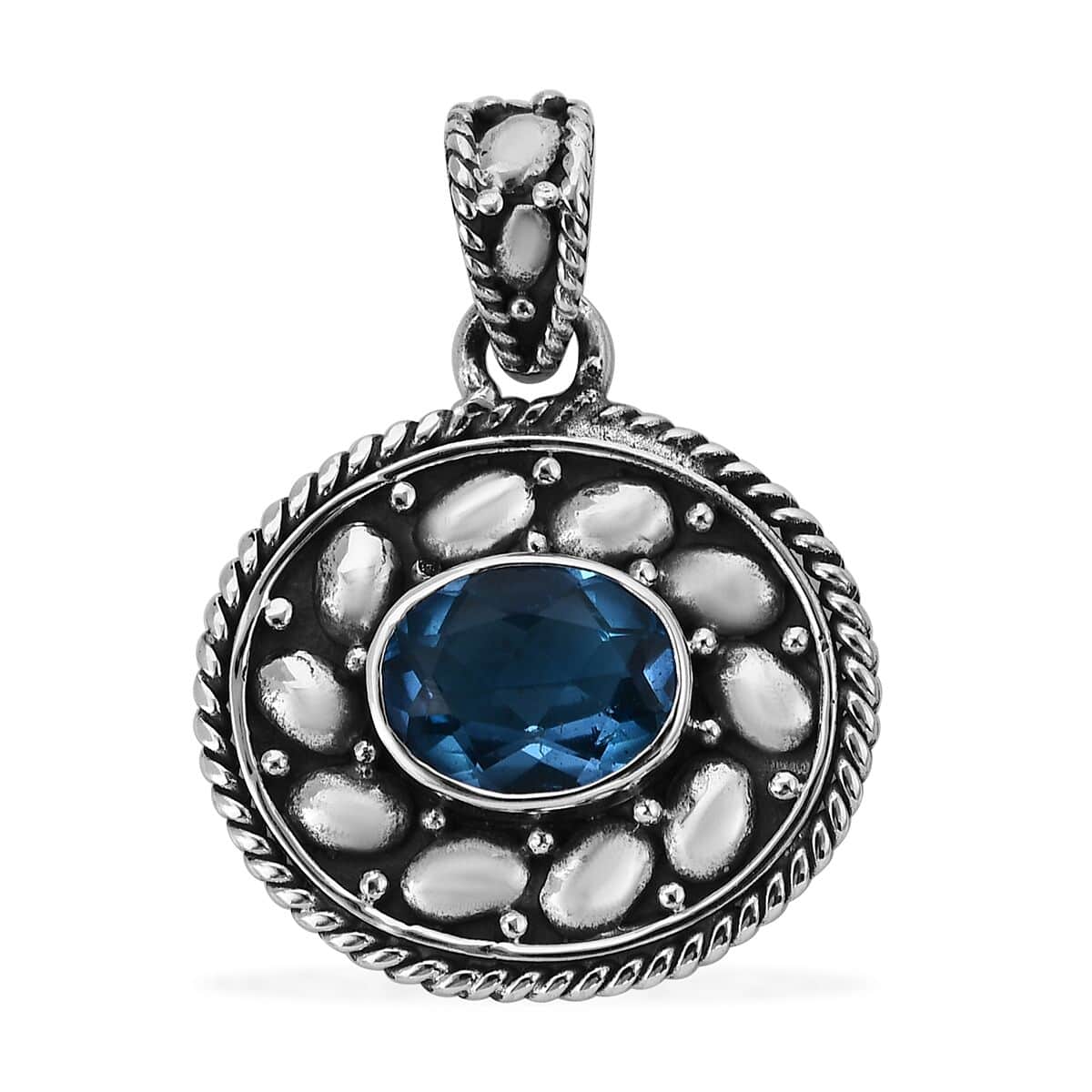 Bali Legacy Swiss Blue Topaz Floral Pendant in Sterling Silver 0.20 ctw image number 0