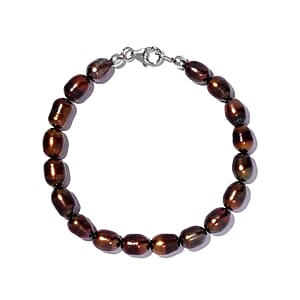 Golden Freshwater Pearl Bracelet , Pearl Bracelet , Sterling Silver Bracelet (7.25 In)