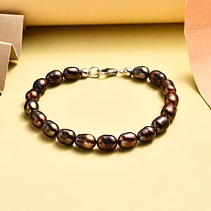 Golden Freshwater Pearl Bracelet , Pearl Bracelet , Sterling Silver Bracelet (7.25 In)