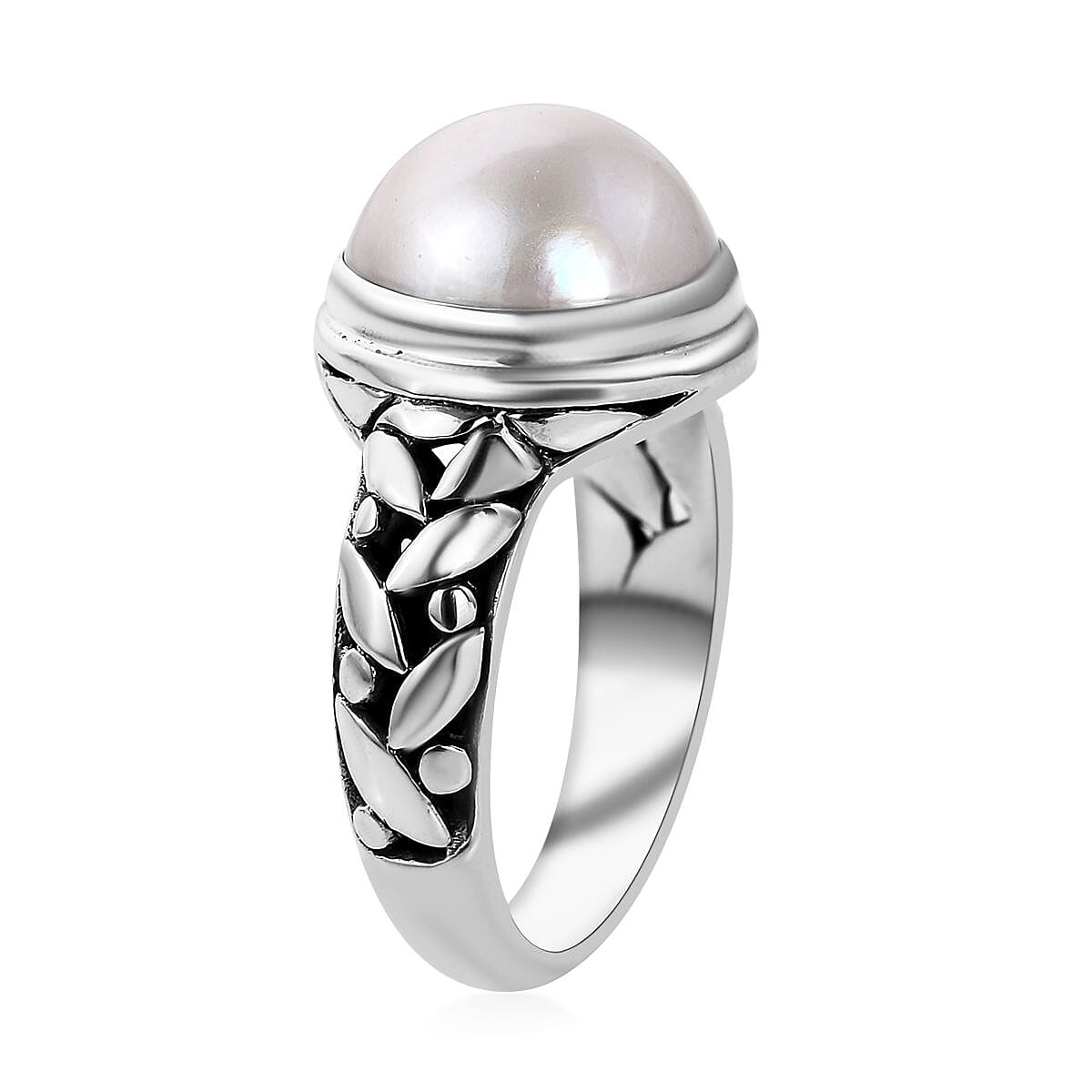 Bali Legacy White Mabe Pearl Floral Framework Ring in Sterling Silver (Size 6.0) image number 3