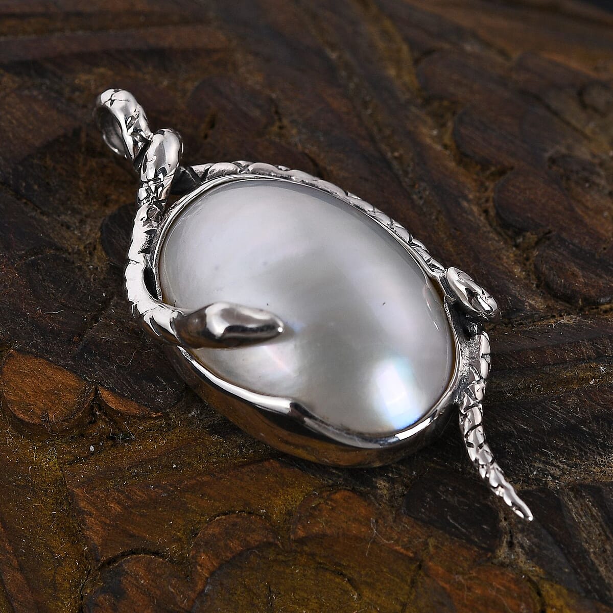 Bali Legacy White Mabe Pearl Snake Pendant in Sterling Silver image number 1