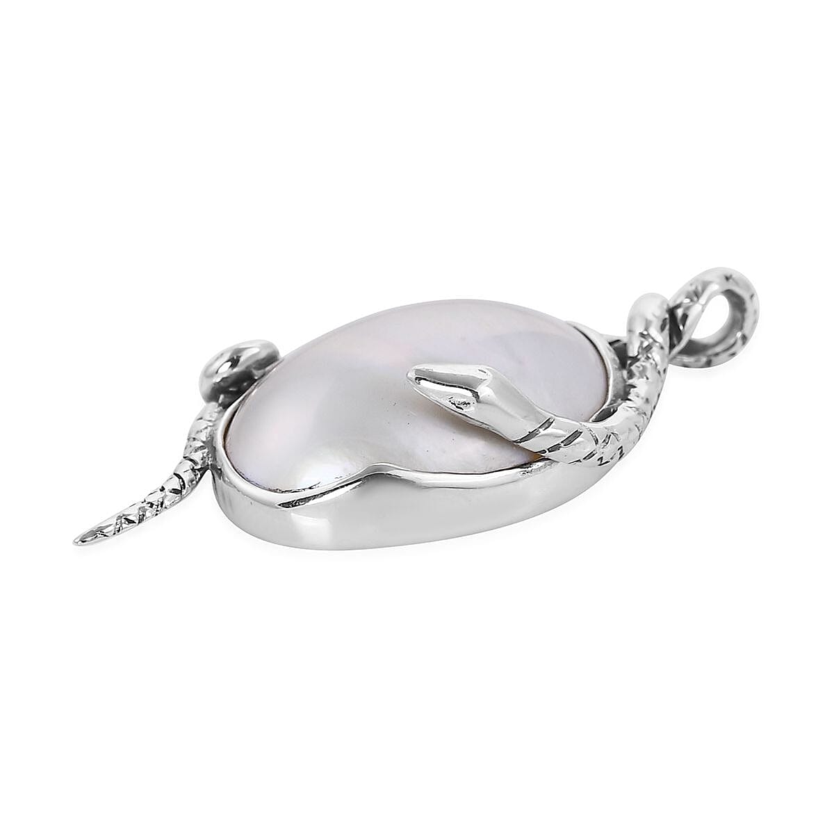 Bali Legacy White Mabe Pearl Snake Pendant in Sterling Silver image number 3