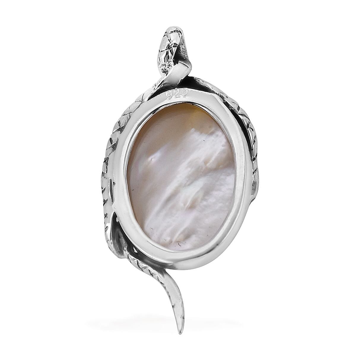 Bali Legacy White Mabe Pearl Snake Pendant in Sterling Silver image number 4
