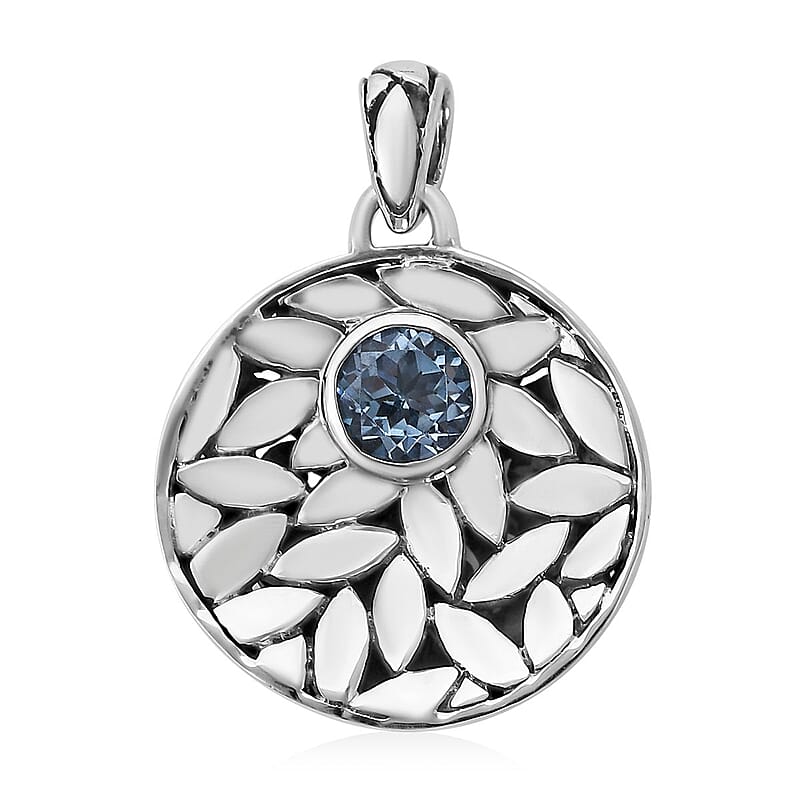 Bali Legacy Sky Blue Topaz Floral Framework Pendant in Sterling Silver 0.20 ctw