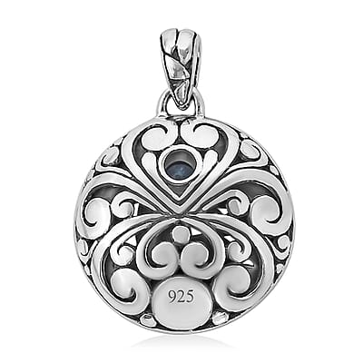 Bali Legacy Sky Blue Topaz Floral Framework Pendant in Sterling Silver 0.20 ctw