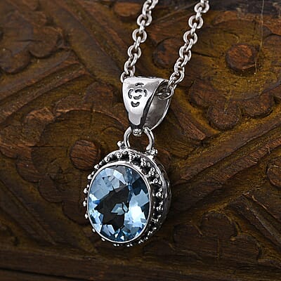 Bali Legacy Sky Blue Topaz Pendant in Sterling Silver 1.15 ctw