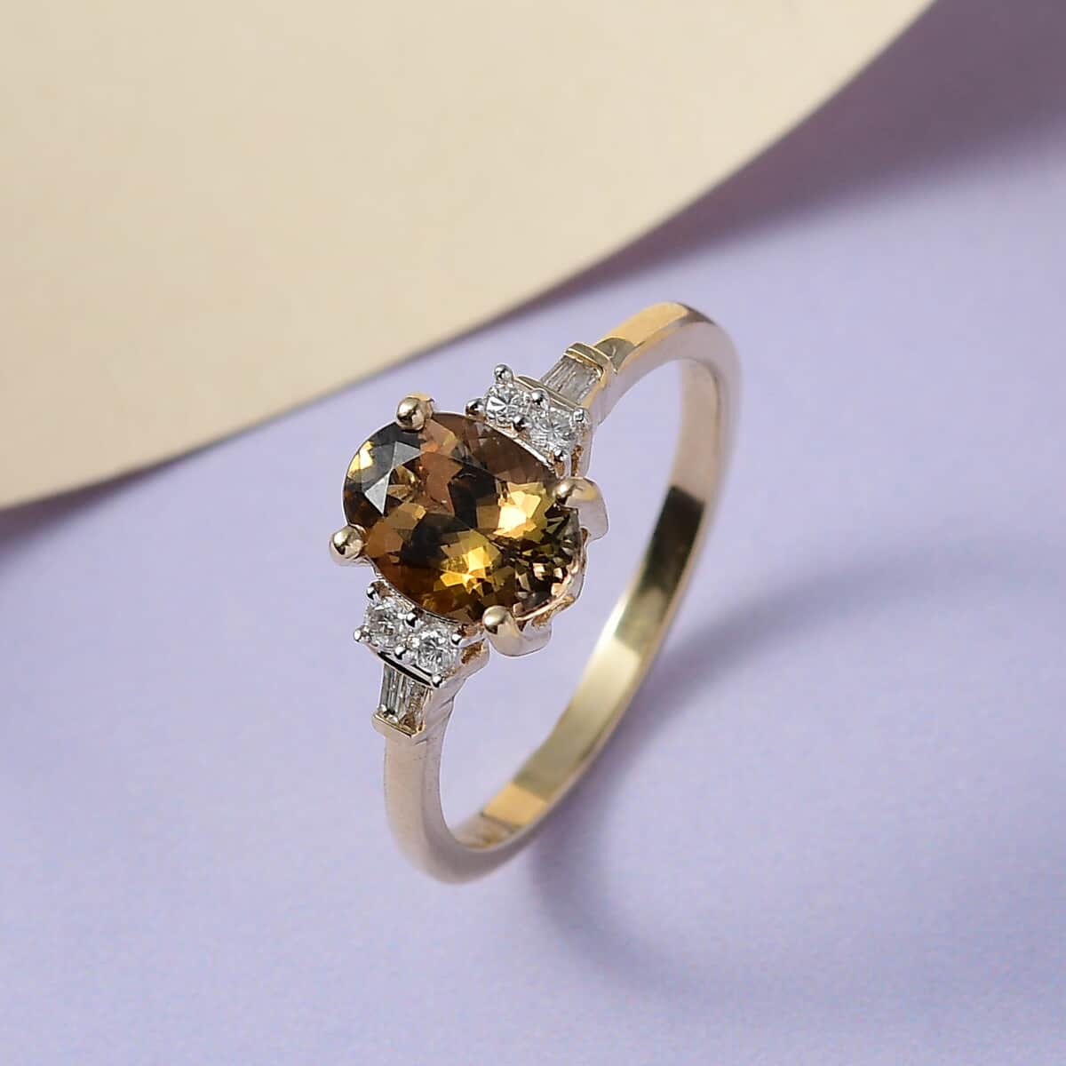 Luxoro 10K Yellow Gold Premium Golden Tanzanite and Diamond Ring (Size 10.0) 1.35 ctw image number 1