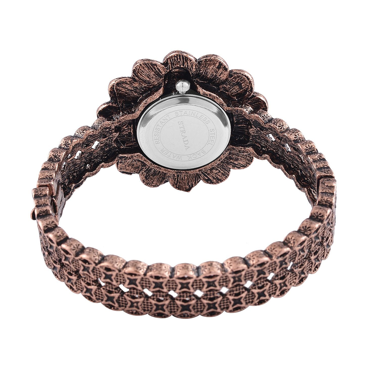 Strada White Austrian Crystal, Simulated Multi Color Resin Japanese Movement Sunflower Pattern Bangle Watch in Rosetone (7.00 Inches)