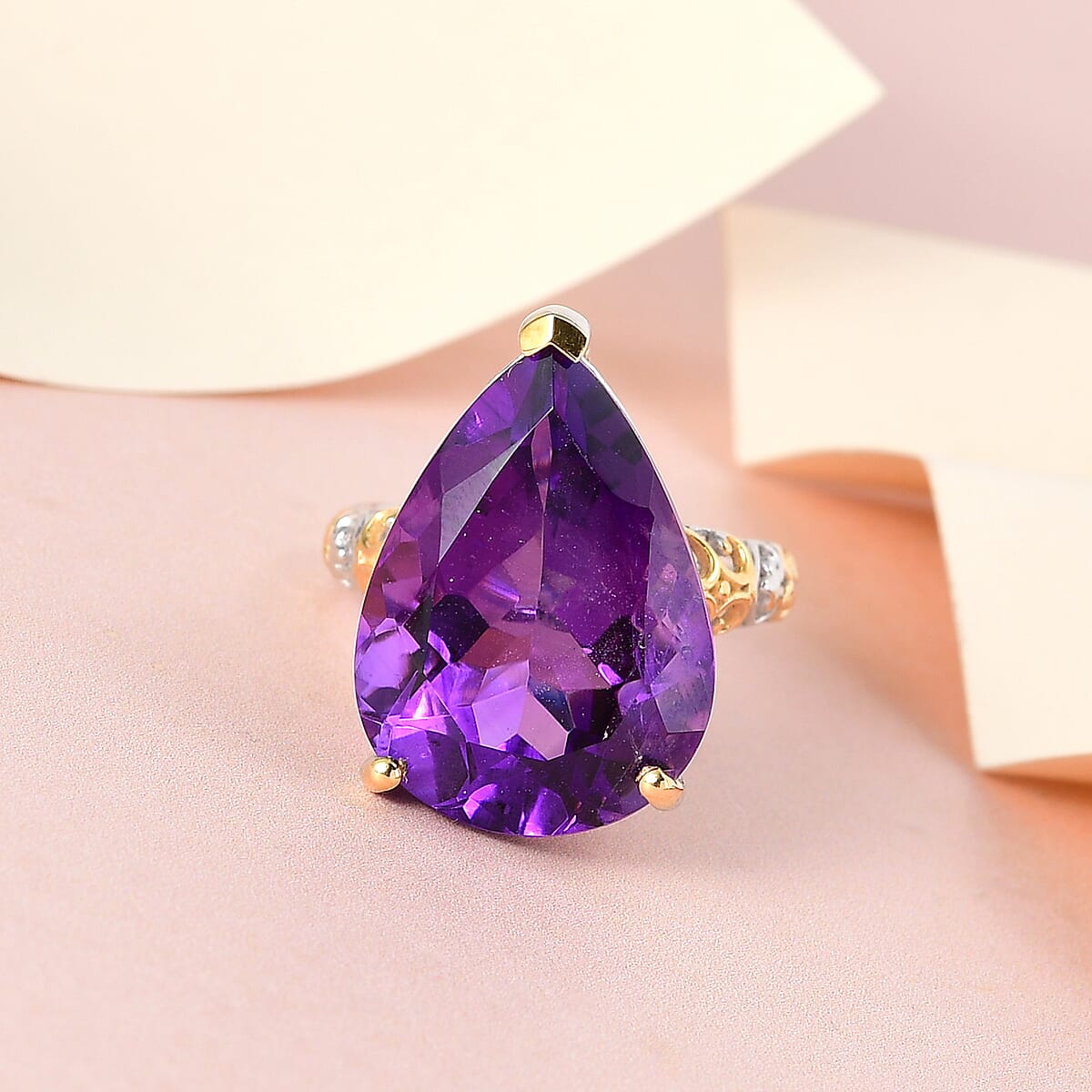 African Amethyst Solitaire Ring in Vermeil YG and Platinum Over Sterling Silver 18.65 ctw (Delivery in 5-7 Business Days) image number 1