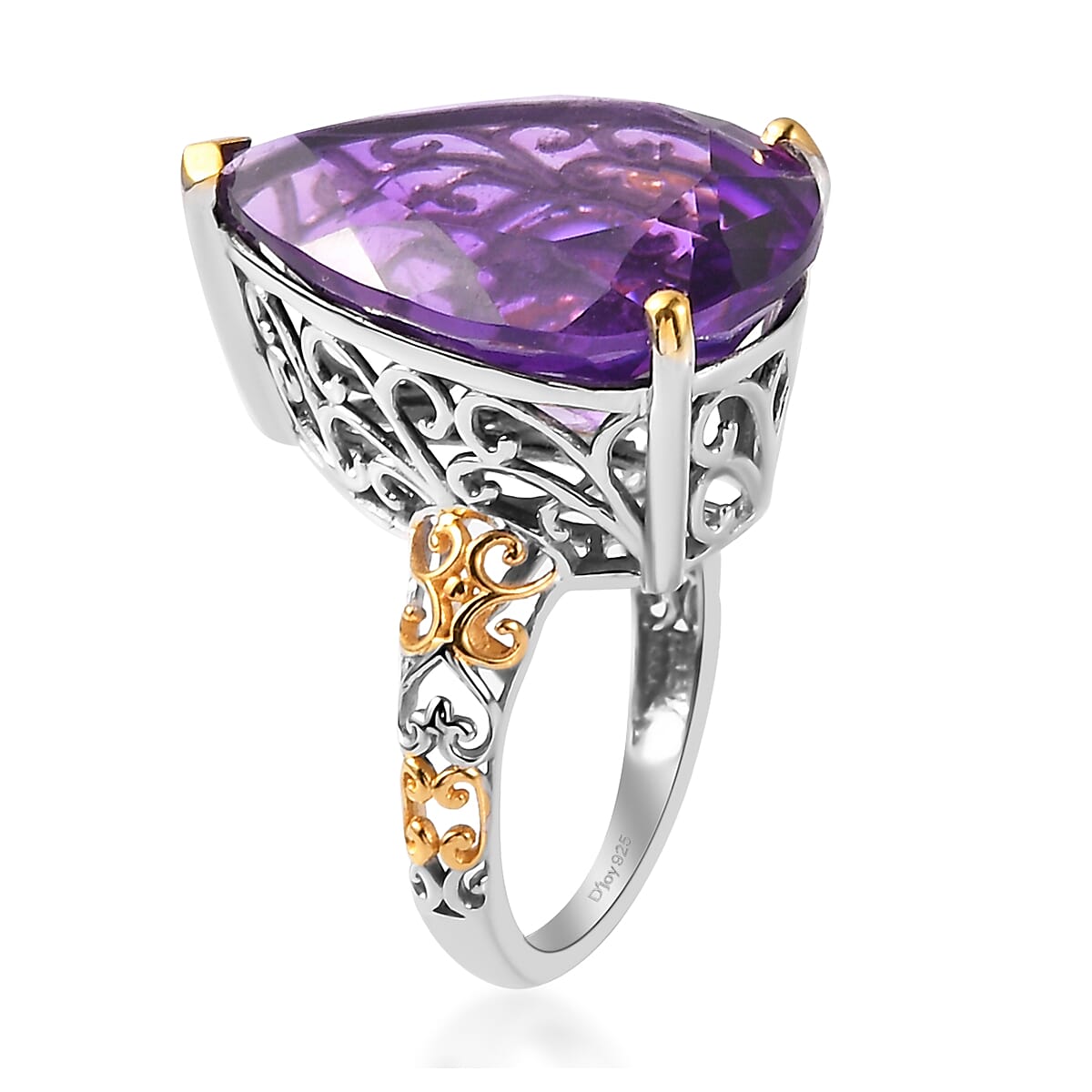 African Amethyst Solitaire Ring in Vermeil YG and Platinum Over Sterling Silver 18.65 ctw (Delivery in 5-7 Business Days) image number 3